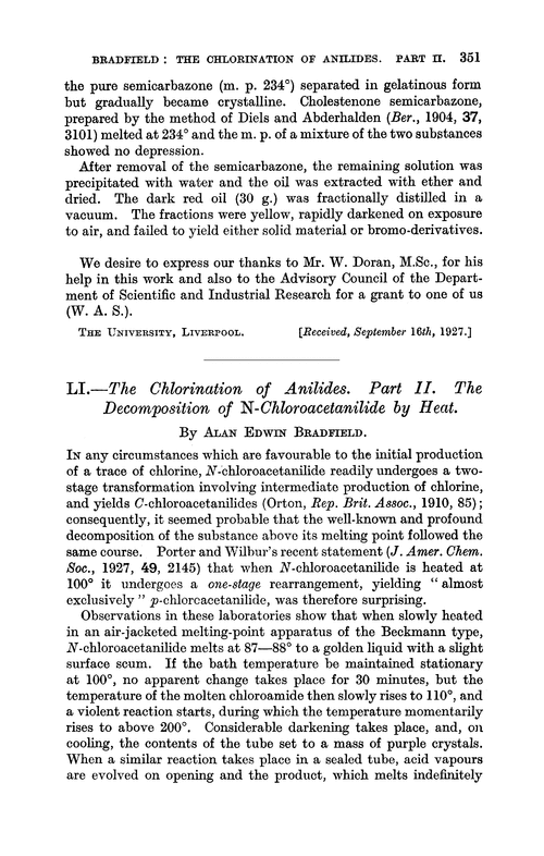 LI.—The chlorination of anilides. Part II. The decomposition of N-chloroacetanilide by heat