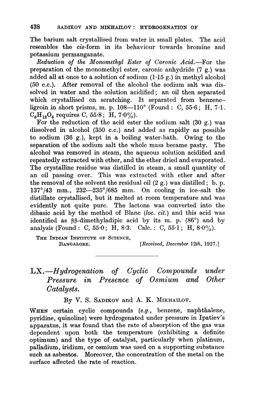 LX.—Hydrogenation of cyclic compounds under pressure in presence of osmium and other catalysts