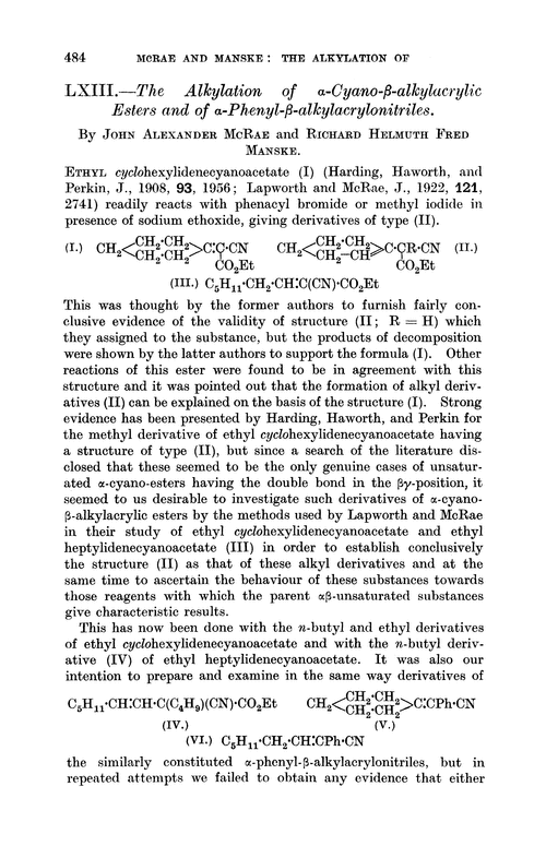 LXIII.—The alkylation of α-cyano-β-alkylacrylic esters and of α-phenyl-β-alkylacrylonitriles