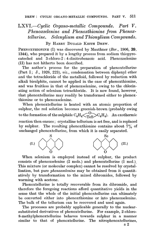 LXVI.—Cyclic organo-metallic compounds. Part V. Phenoxselenine, and phenoxthionine from phenoxtellurine. Selenylium and thionylium compounds