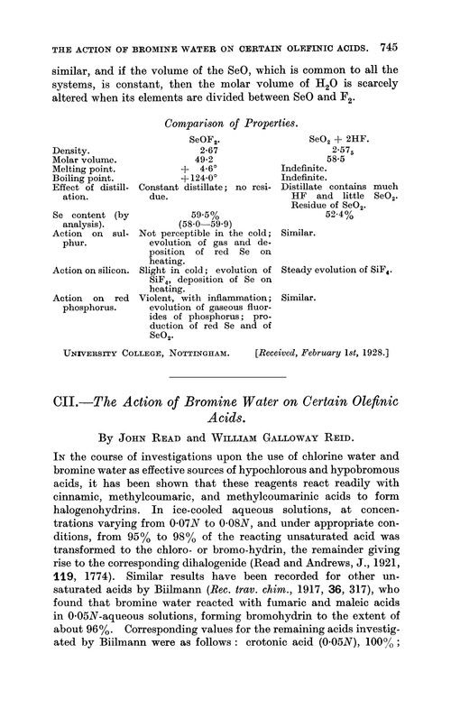 CII.—The action of bromine water on certain olefinic acids