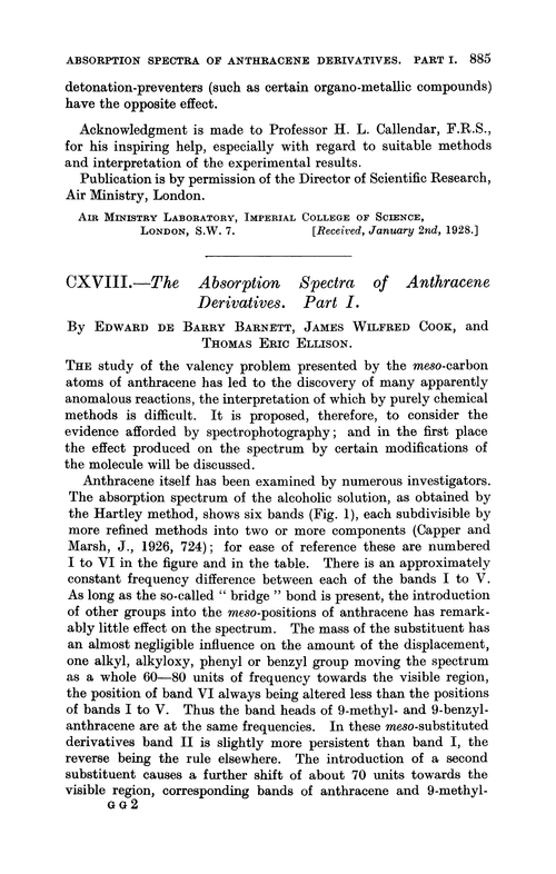 CXVIII.—The absorption spectra of anthracene derivatives. Part I