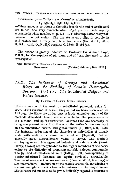 CXX.—The influence of groups and associated rings on the stability of certain heterocyclic systems. Part IV. The substituted butyro- and valero-lactones