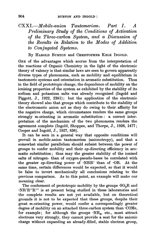 CXXI.—Mobile-anion tautomerism. Part I. A preliminary study of the conditions of activation of the three-carbon system, and a discussion of the results in relation to the modes of addition to conjugated systems