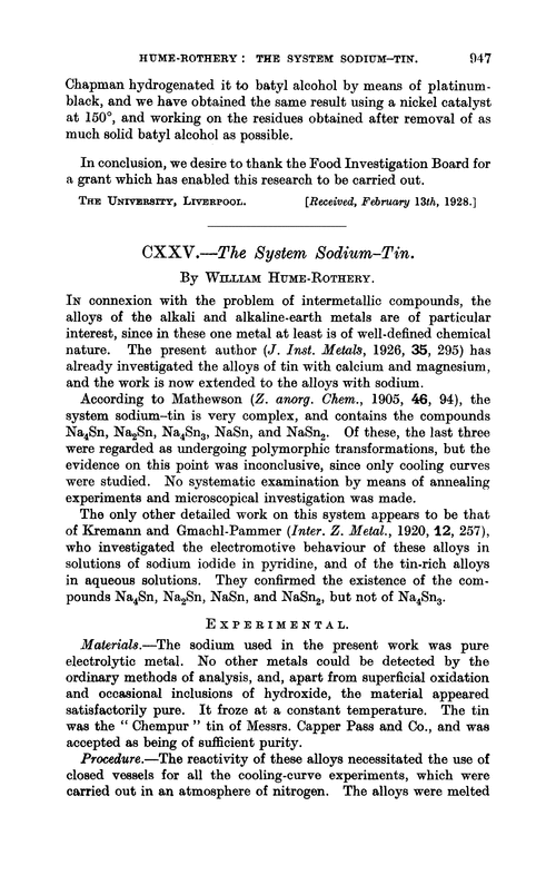 CXXV.—The system sodium–tin