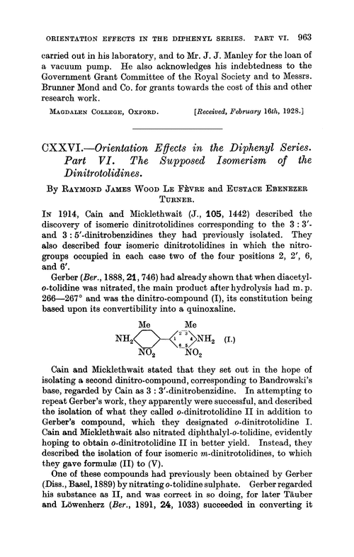 CXXVI.—Orientation effects in the diphenyl series. Part VI. The supposed isomerism of the dinitrotolidines