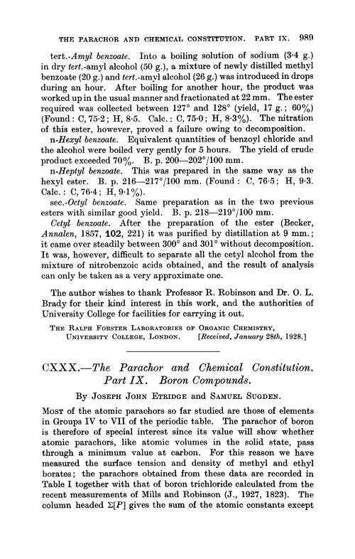 CXXX.—The parachor and chemical constitution. Part IX. Boron compounds