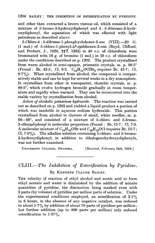 CLIII.—The inhibition of esterification by pyridine