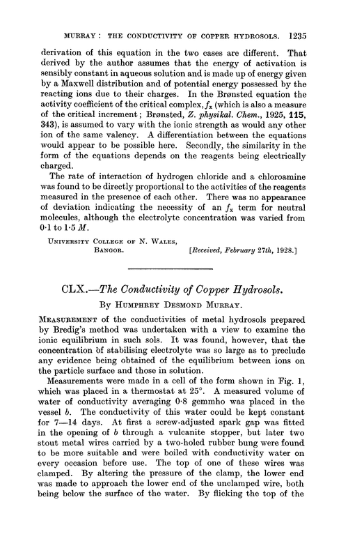 CLX.—The conductivity of copper hydrosols