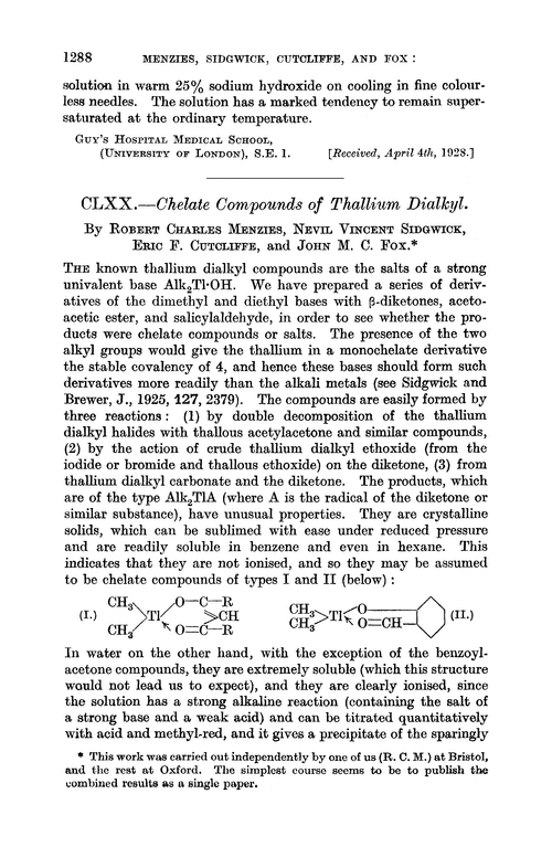 CLXX.—Chelate compounds of thallium dialkyl