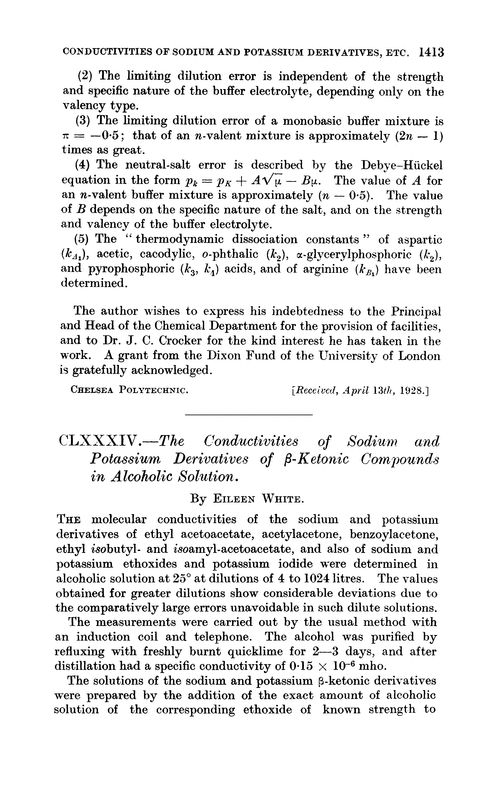 CLXXXIV.—The conductivities of sodium and potassium derivatives of β-ketonic compounds in alcoholic solution