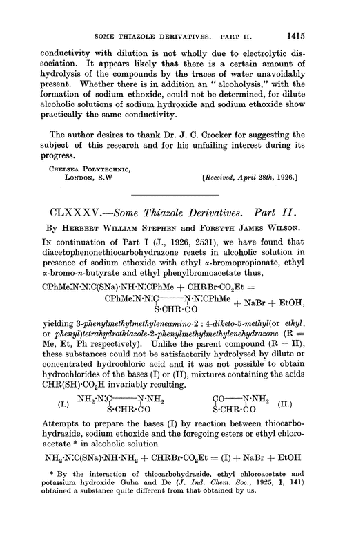 CLXXXV.—Some thiazole derivatives. Part II