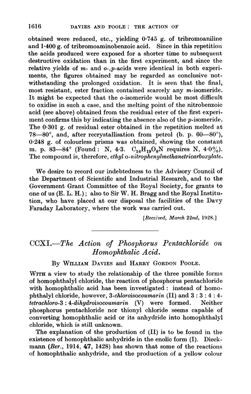 CCXI.—The action of phosphorus pentachloride on homophthalic acid