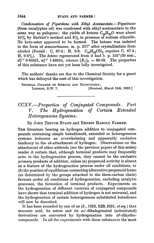CCXV.—Properties of conjugated compounds. Part V. The hydrogenation of certain extended heterogeneous systems