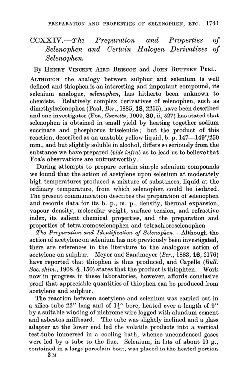 CCXXIV.—The preparation and properties of selenophen and certain halogen derivatives of selenophen