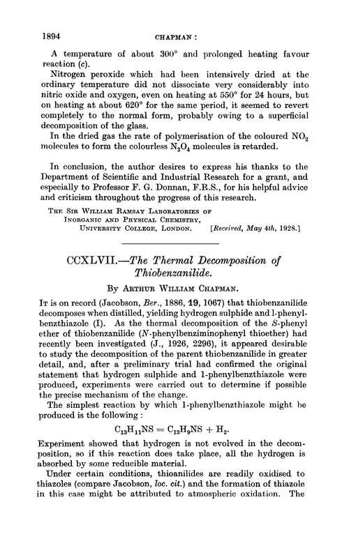 CCXLVII.—The thermal decomposition of thiobenzanilide