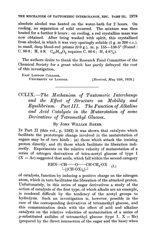 CCLIX.—The mechanism of tautomeric interchange and the effect of structure on mobility and equilibrium. Part III. The function of alkaline and acid catalysts in the mutarotation of some derivatives of tetramethyl glucose