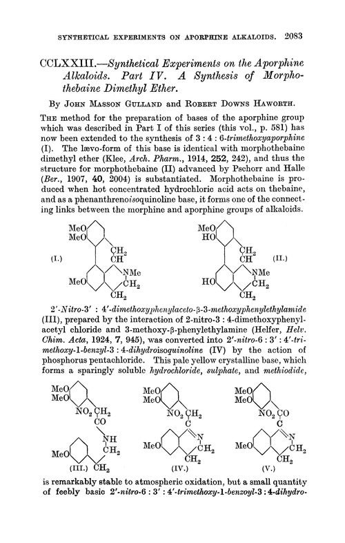 CCLXXIII.—Synthetical experiments on the aporphine alkaloids. Part IV. A synthesis of morphothebaine dimethyl ether