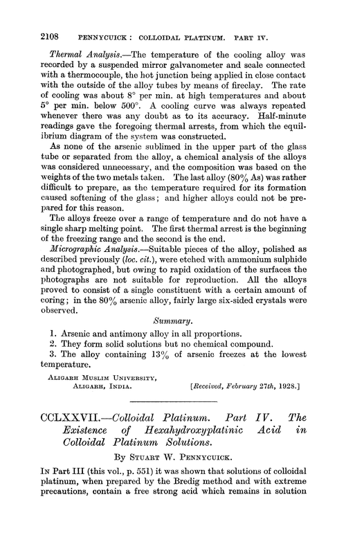 CCLXXVII.—Colloidal platinum. Part IV. The existence of hexahydroxyplatinic acid in colloidal platinum solutions