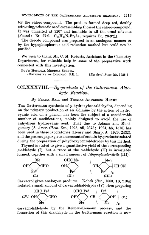 CCLXXXVIII.—By-products of the Gattermann aldehyde reaction