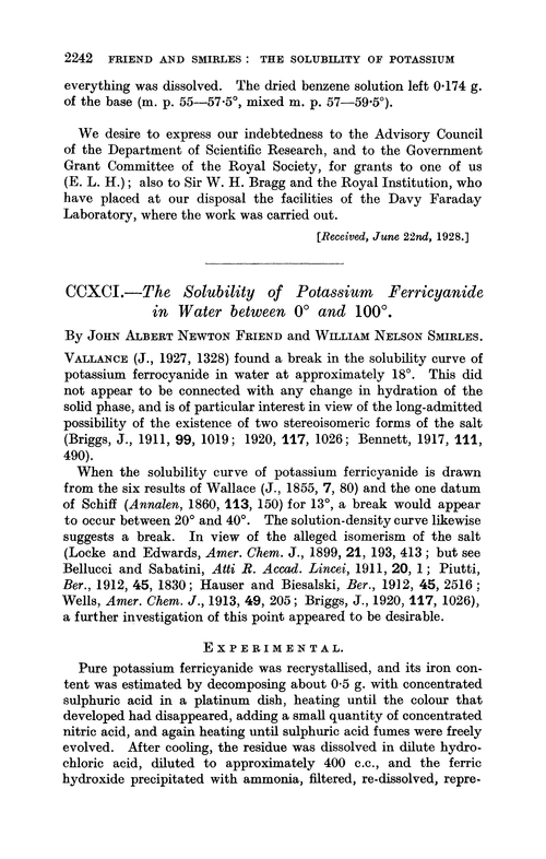 CCXCI.—The solubility of potassium ferricyanide in water between 0° and 100°