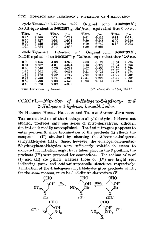 CCXCVI.—Nitration of 4-halogeno-2-hydroxy- and 2-halogeno-4-hydroxy-benzaldehydes