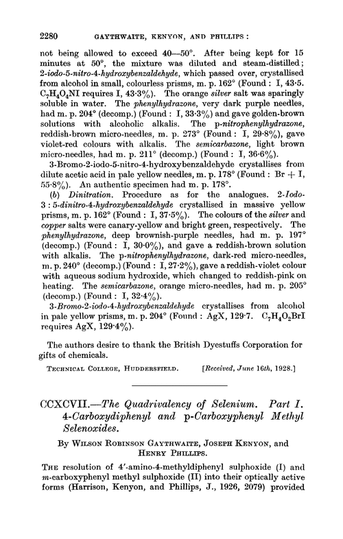 CCXCVII.—The quadrivalency of selenium. Part I. 4-Carboxydiphenyl andp-carboxyphenyl methyl selenoxides
