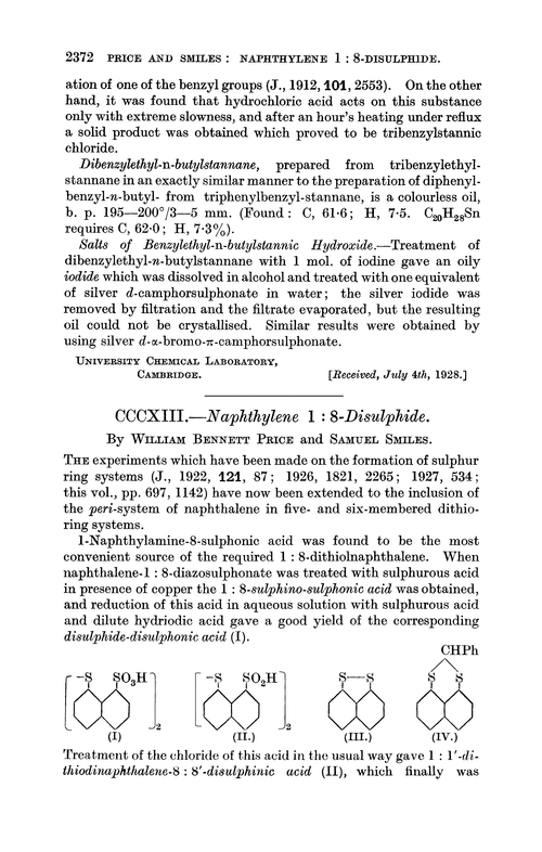 CCCXIII.—Naphthylene 1 : 8-disulphide