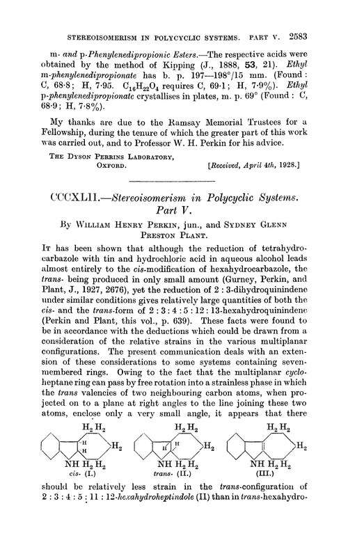 CCCXLII.—Stereoisomerism in polycyclic systems. Part V