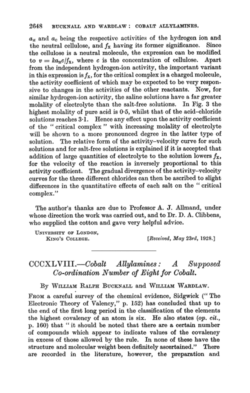 CCCXLVIII.—Cobalt allylamines: a supposed co-ordination number of eight for cobalt