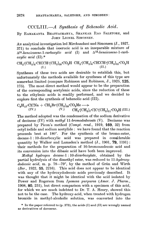 CCCLIII.—A synthesis of behenolic acid