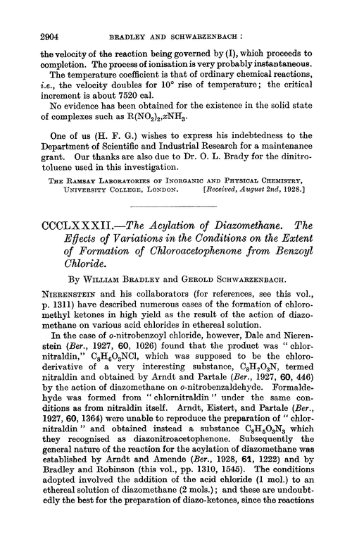 CCCLXXXII.—The acylation of diazomethane. The effects of variations in the conditions on the extent of formation of chloroacetophenone from benzoyl chloride