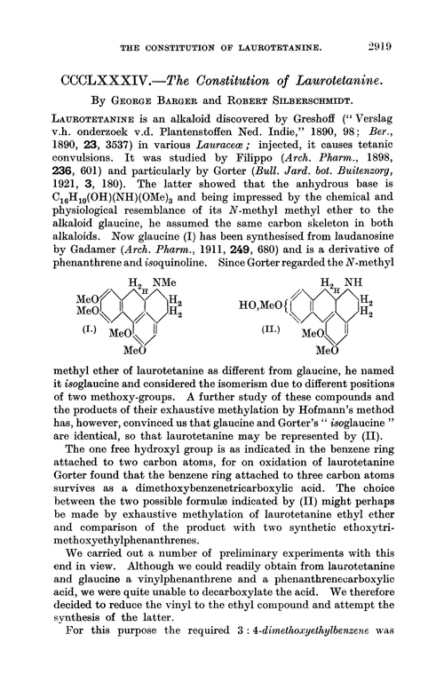 CCCLXXXIV.—The constitution of laurotetanine