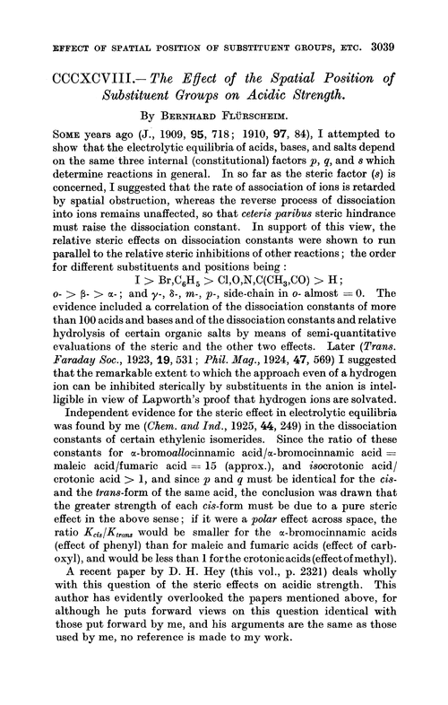 CCCXCVIII.—The effect of the spatial position of substituent groups on acidic strength