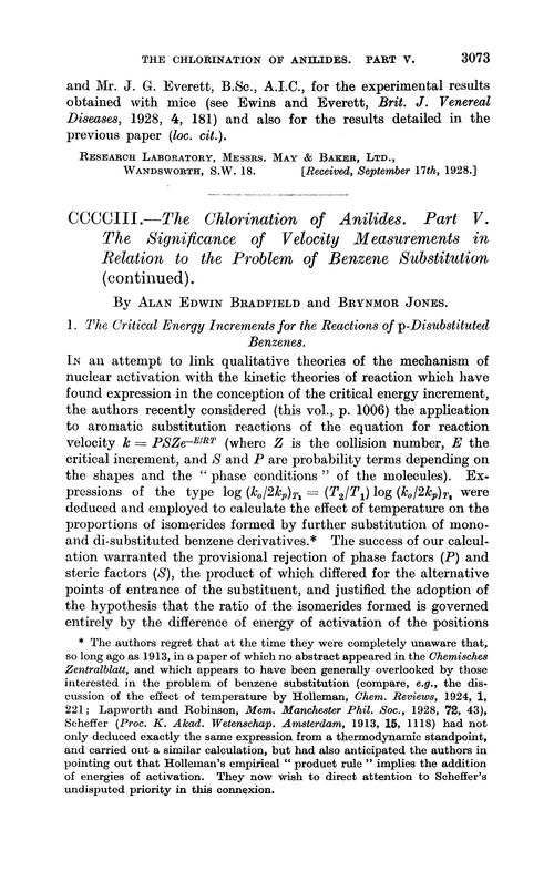 CCCCIII.—The chlorination of anilides. Part V. The significance of velocity measurements in relation to the problem of benzene substitution (continued)