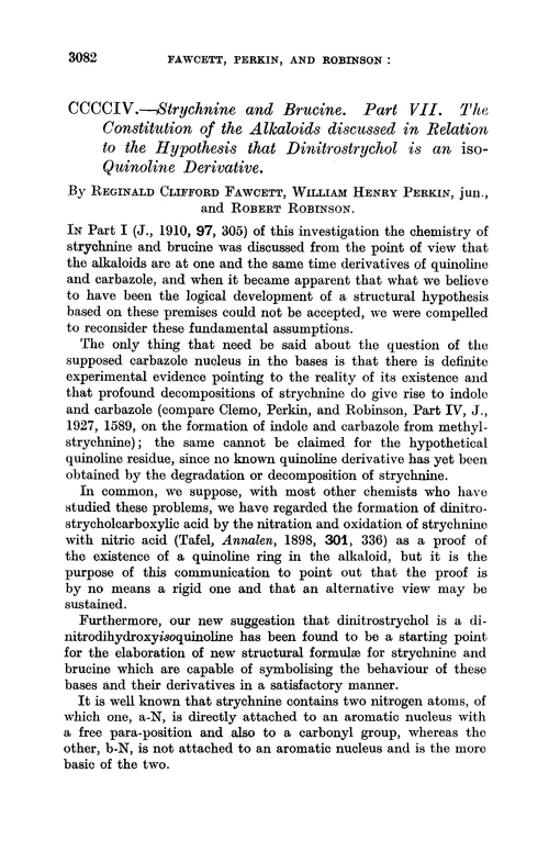 CCCCIV.—Strychnine and brucine. Part VII. The constitution of the alkaloids discussed in relation to the hypothesis that dinitrostrychol is an isoquinoline derivative