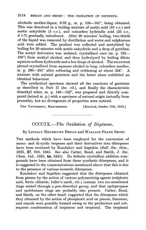 CCCCIX.—The oxidation of dipinene