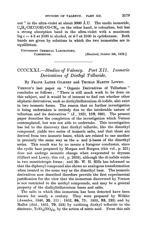 CCCCXXI.—Studies of valency. Part XII. Isomeric derivatives of diethyl telluride