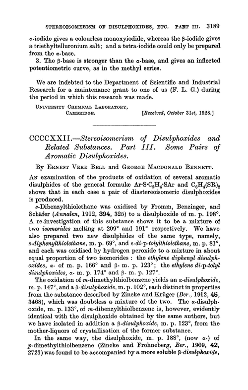 CCCCXXII.—Stereoisomerism of disulphoxides and related substances. Part III. Some pairs of aromatic disulphoxides