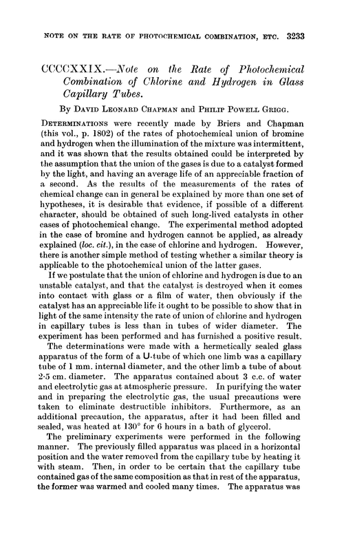 CCCCXXIX.—Note on the rate of photochemical combination of chlorine and hydrogen in glass capillary tubes