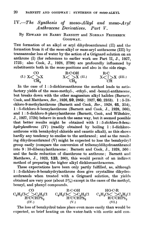 IV.—The synthesis of meso-alkyl and meso-aryl anthracene derivatives. Part V