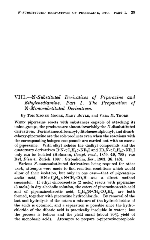 VIII.—N-substituted derivatives of piperazine and ethylenediamine. Part I. The preparation of N-monosubstituted derivatives