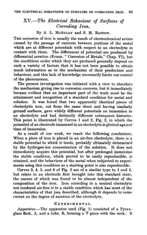 XV.—The electrical behaviour of surfaces of corroding iron