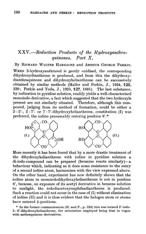 XXV.—Reduction products of the hydroxyanthraquinones. Part X