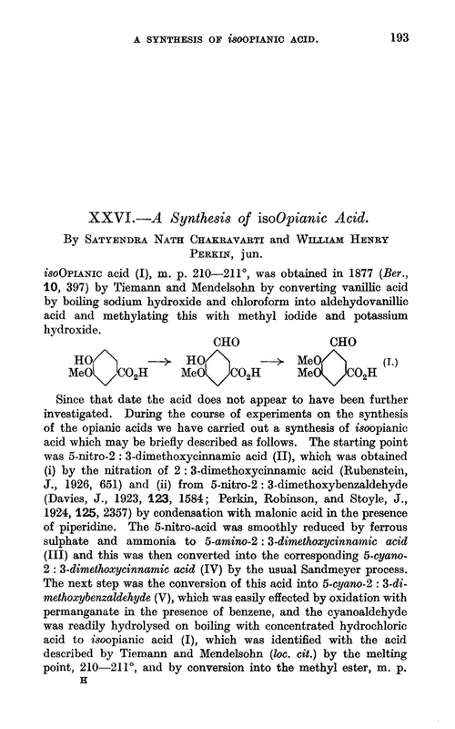 XXVI.—A synthesis of isoopianic acid