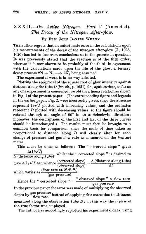 XXXII.—On active nitrogen. Part V (amended). The decay of the nitrogen after-glow