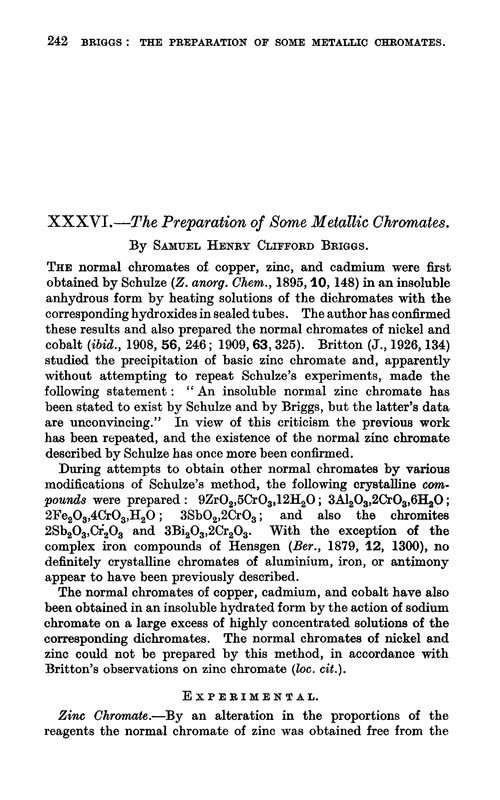 XXXVI.—The preparation of some metallic chromates