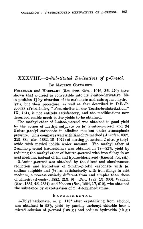 XXXVIII.—2-Substituted derivatives of p-cresol