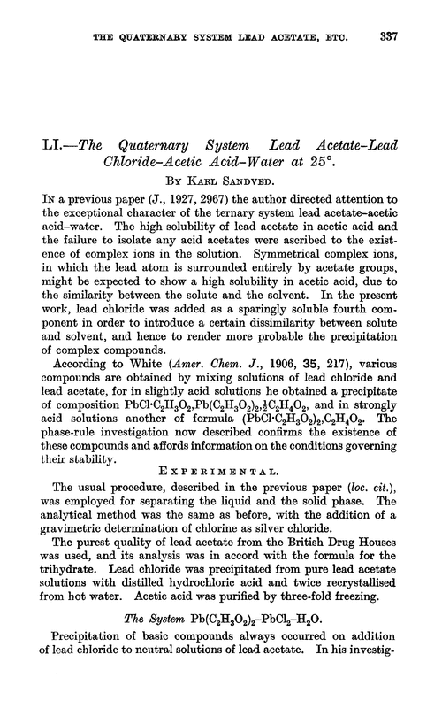 LI.—The quaternary system lead acetate–lead chloride–acetic acid–water at 25°