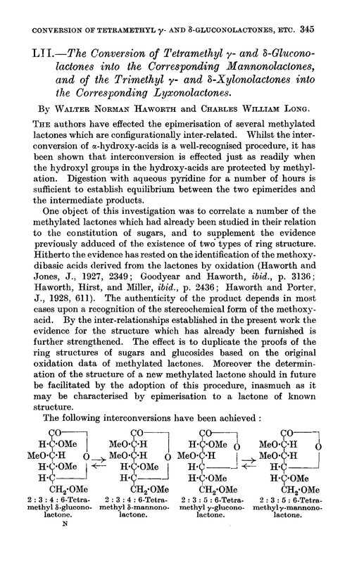 LII.—The conversion of tetramethyl γ- and δ-gluconolactones into the corresponding mannonolactones, and of the trimethyl γ- and δ-xylonolactones into the corresponding lyxonolactones